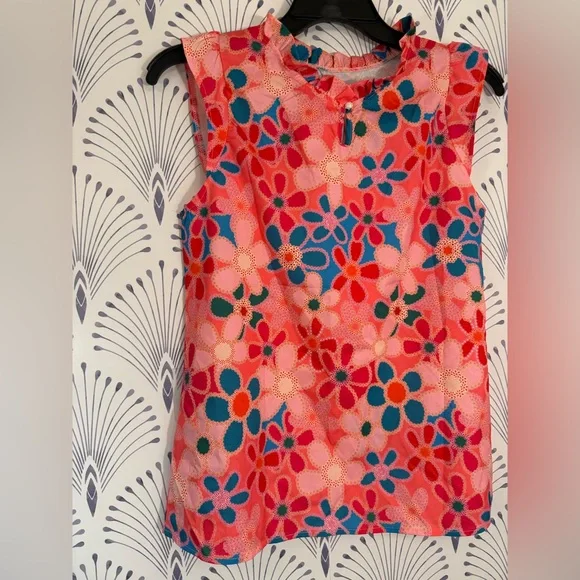 Floral Sleeveless Top - Pink and Blue womens medium PTP-20 L-26 - Picture 3 of 5